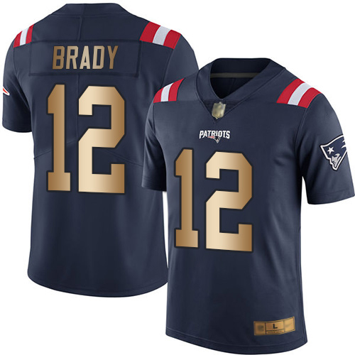 New England Patriots Football 12 Rush Vapor Untouchable Limited Navy Gold Men Tom Brady NFL Jersey